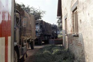 4 Field Ambulance convoy passing through German village circa 1985