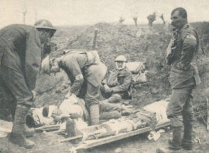 Wounded receiving initial care in trench prior to evacuation rearward