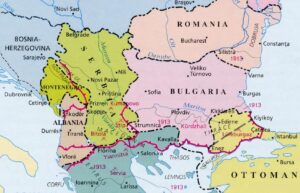 Map showing Balkans circa 1913 where Canadian Army Medical Corps resources were deployed