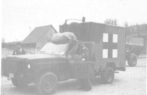 4 Field Ambulance box ambulance on NBC exercise Source: Demmer,Edmmund. "Outstanding Support in Peace and War." Lahr, Germany: 4 Field Ambulance, 1992.