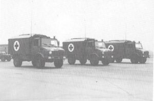 4 Field Ambulance Mercedes Benze Unimog Ambulances, Lahr, Germany, circa 1986 Source: Demmer,Edmmund. "Outstanding Support in Peace and War." Lahr, Germany: 4 Field Ambulance, 1992.