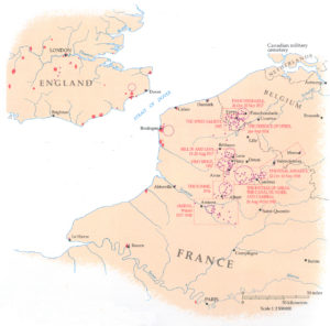 Map showing the key battles in France and Belgium
